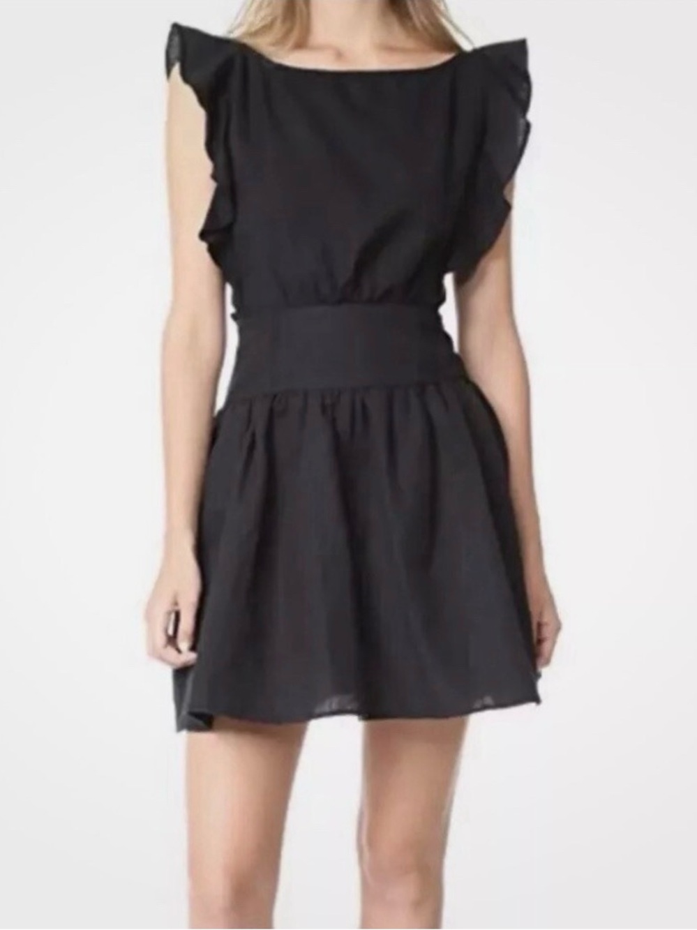Free People Black Ruffle Sleeve Smocked Waist Mini Dress